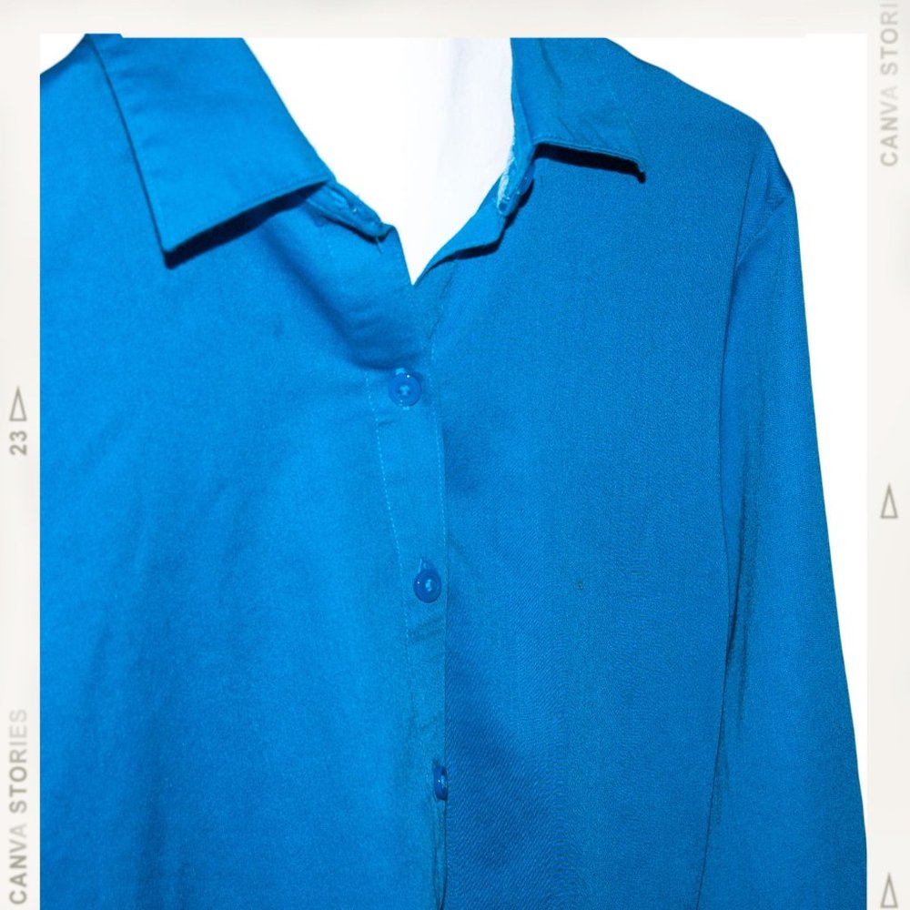 Vibrant Blue Button Up Blouse Petite